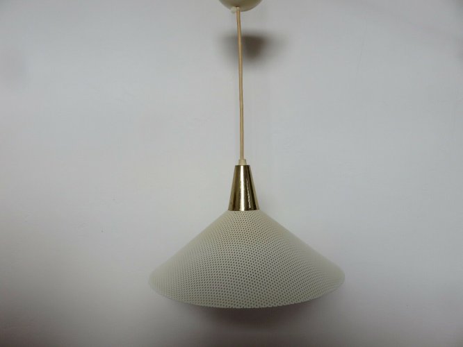 LUSTRE, SUSPENSION EN METAL PERFORE ET LAITON ANNEES 60 70 VINTAGE