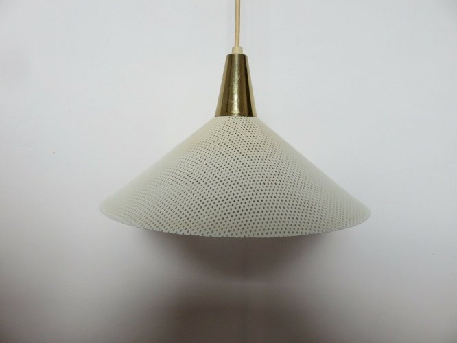LUSTRE, SUSPENSION EN METAL PERFORE ET LAITON ANNEES 60 70 VINTAGE