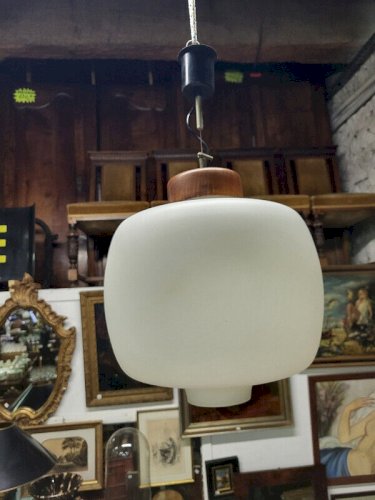 LUSTRE SUSPENSION EN OPALINE ET TECK REGGIANI 1960 N25