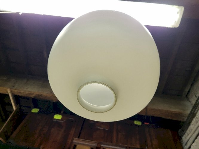 LUSTRE SUSPENSION EN OPALINE ET TECK REGGIANI 1960 N25