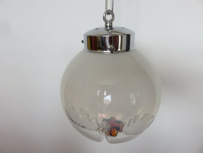 LUSTRE SUSPENSION  MAZZEGA  VERRE DE MURANO ET METAL CHROME ANNEES 70 VINTAGE