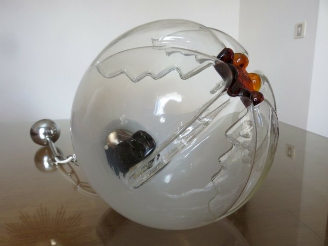 LUSTRE SUSPENSION  MAZZEGA  VERRE DE MURANO ET METAL CHROME ANNEES 70 VINTAGE