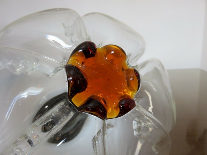 LUSTRE SUSPENSION  MAZZEGA  VERRE DE MURANO ET METAL CHROME ANNEES 70 VINTAGE
