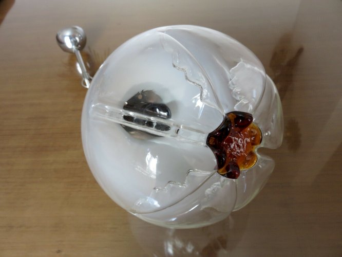 LUSTRE SUSPENSION  MAZZEGA  VERRE DE MURANO ET METAL CHROME ANNEES 70 VINTAGE