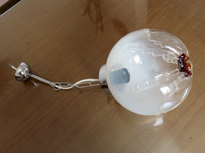 LUSTRE SUSPENSION  MAZZEGA  VERRE DE MURANO ET METAL CHROME ANNEES 70 VINTAGE