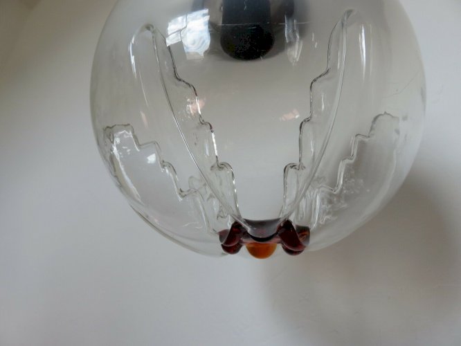 LUSTRE SUSPENSION  MAZZEGA  VERRE DE MURANO ET METAL CHROME ANNEES 70 VINTAGE
