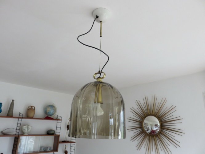 LUSTRE SUSPENSION  PEILL & PUTZLER  EN VERRE FUME AMBRE ANNEES 70