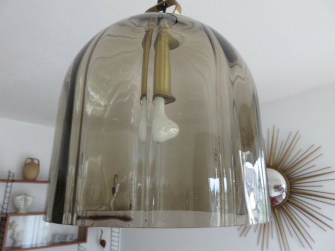 LUSTRE SUSPENSION  PEILL & PUTZLER  EN VERRE FUME AMBRE ANNEES 70