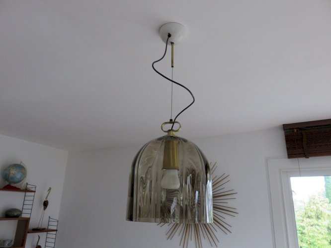 LUSTRE SUSPENSION  PEILL & PUTZLER  EN VERRE FUME AMBRE ANNEES 70