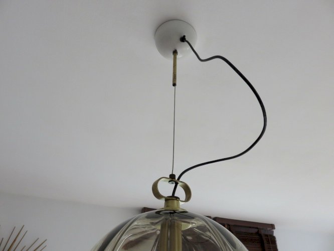 LUSTRE SUSPENSION  PEILL & PUTZLER  EN VERRE FUME AMBRE ANNEES 70