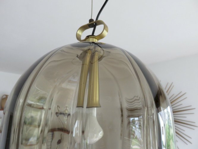 LUSTRE SUSPENSION  PEILL & PUTZLER  EN VERRE FUME AMBRE ANNEES 70