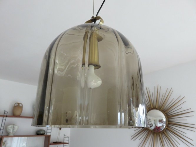 LUSTRE SUSPENSION  PEILL & PUTZLER  EN VERRE FUME AMBRE ANNEES 70