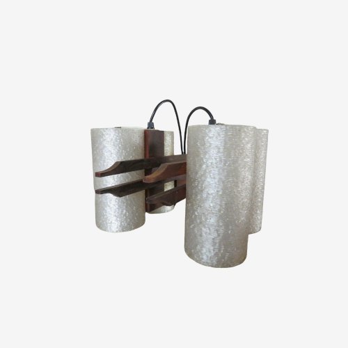 LUSTRE, SUSPENSION SCANDINAVE EN TECK ET PERSPEX 4 FEUX ANNEES 60 70 VINTAGE 