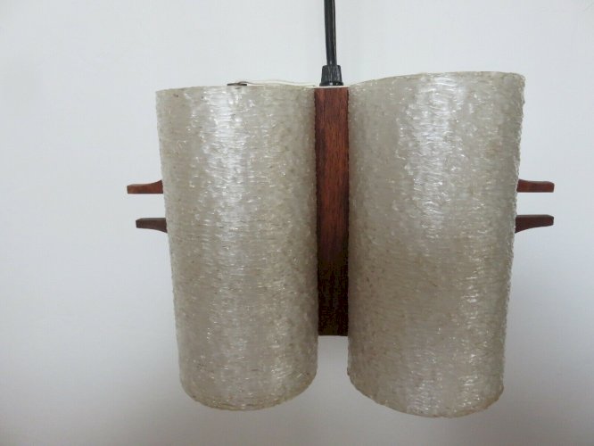 LUSTRE, SUSPENSION SCANDINAVE EN TECK ET PERSPEX 4 FEUX ANNEES 60 70 VINTAGE 