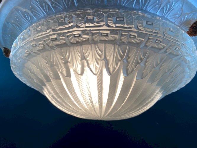 Lustre vasque Art déco en verre signé Charles SCHNEIDER 1881-1953