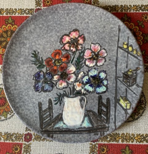 Maby Jo's/Marius Musarra Vallauris grand plat mural en céramique nature morte