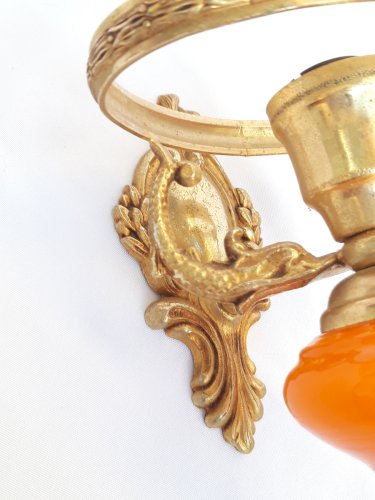 Magnifique applique Napoléon 3 bronze et opaline orange