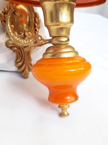 Magnifique applique Napoléon 3 bronze et opaline orange