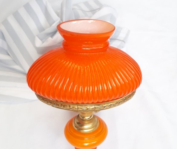 Magnifique applique Napoléon 3 bronze et opaline orange