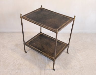 ?✨Magnifique desserte Bar Maison Jansen – Laiton, bronze et cuir à la feuille d’or – Circa 1950✨?