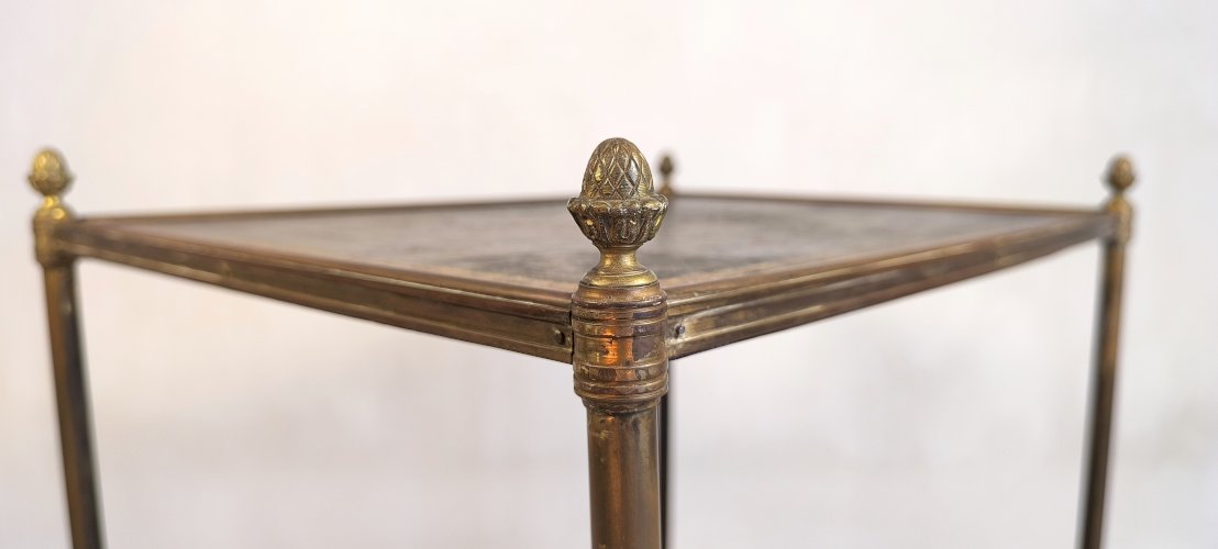 ?✨Magnifique desserte Bar Maison Jansen – Laiton, bronze et cuir à la feuille d’or – Circa 1950✨?