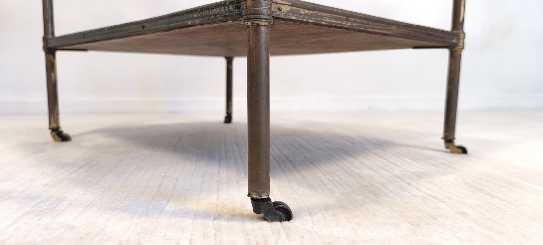 ?✨Magnifique desserte Bar Maison Jansen – Laiton, bronze et cuir à la feuille d’or – Circa 1950✨?