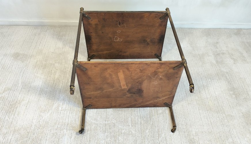 ?✨Magnifique desserte Bar Maison Jansen – Laiton, bronze et cuir à la feuille d’or – Circa 1950✨?