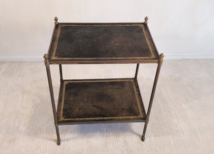 ?✨Magnifique desserte Bar Maison Jansen – Laiton, bronze et cuir à la feuille d’or – Circa 1950✨?