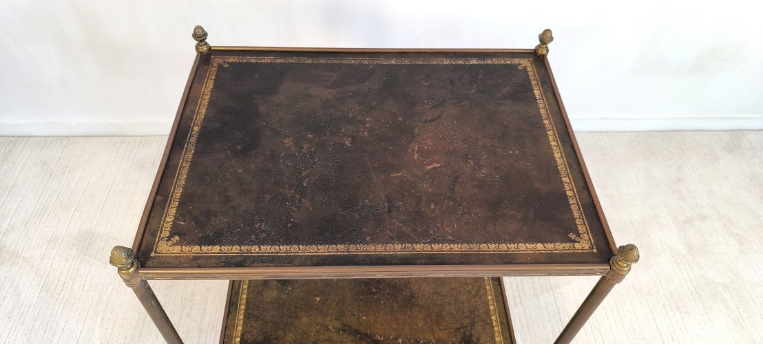 ?✨Magnifique desserte Bar Maison Jansen – Laiton, bronze et cuir à la feuille d’or – Circa 1950✨?