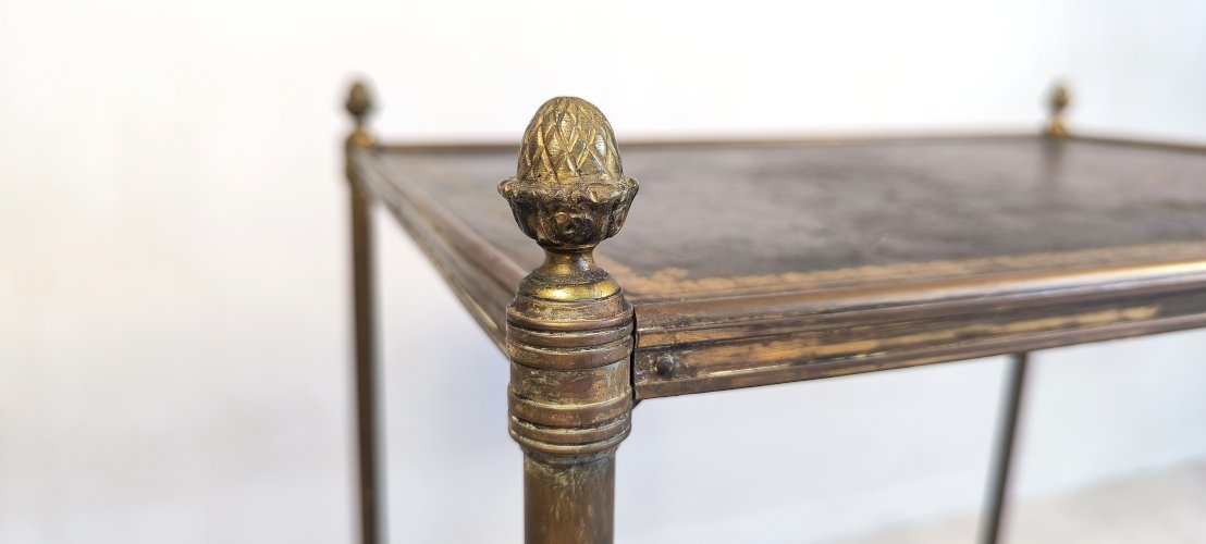 ?✨Magnifique desserte Bar Maison Jansen – Laiton, bronze et cuir à la feuille d’or – Circa 1950✨?