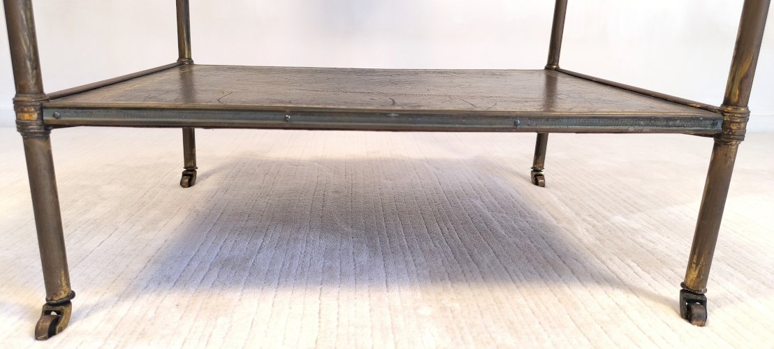 ?✨Magnifique desserte Bar Maison Jansen – Laiton, bronze et cuir à la feuille d’or – Circa 1950✨?