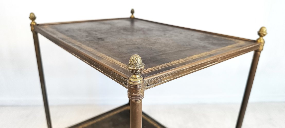 ?✨Magnifique desserte Bar Maison Jansen – Laiton, bronze et cuir à la feuille d’or – Circa 1950✨?