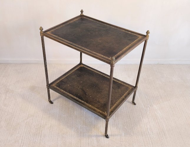 ?✨Magnifique desserte Bar Maison Jansen – Laiton, bronze et cuir à la feuille d’or – Circa 1950✨?