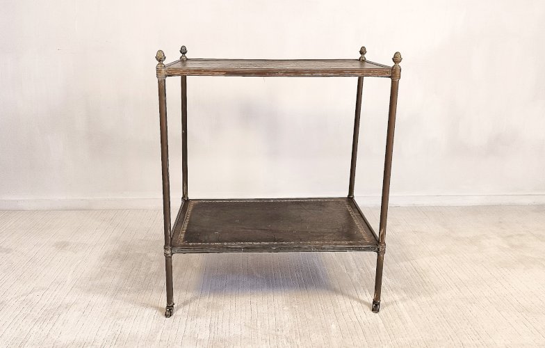 ?✨Magnifique desserte Bar Maison Jansen – Laiton, bronze et cuir à la feuille d’or – Circa 1950✨?