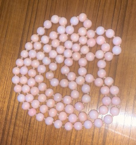 magnifique grand collier sautoir art déco en perles opaline rose