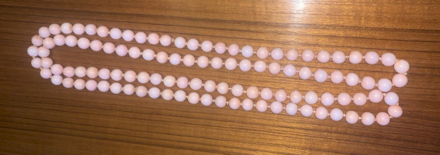 magnifique grand collier sautoir art déco en perles opaline rose