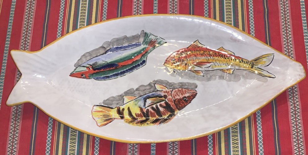 Magnifique grand plat à poisson en céramique signé Brescon Martigues