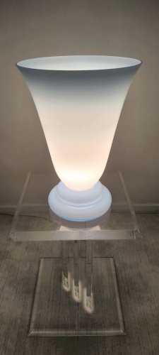 ?✨ Magnifique Grande lampe vintage en Verre de Bohême bleu opalin — signée Tchécoslovaquie — années 60/70 ✨?