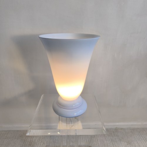 ?✨ Magnifique Grande lampe vintage en Verre de Bohême bleu opalin — signée Tchécoslovaquie — années 60/70 ✨?