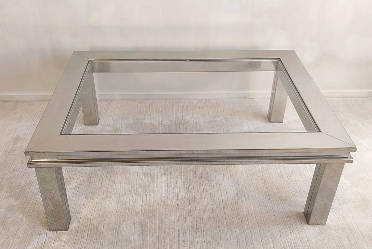 Magnifique grande table basse design 1970’s en métal chromé verre tout neuf 