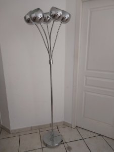 Magnificent vintage 80s floor lamp - Chrome, 5 flexible arms & "Iceball" globes