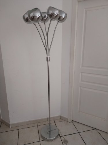 Magnifique lampadaire vintage années 80 – Chrome, 5 bras flexibles & globes "Iceball"