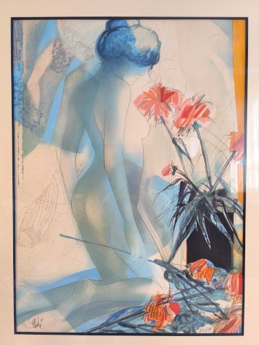 ✨✨✨ Magnifique lithographie originale signée numérotée ‘’Nu Aux Dahlias’’ de Jean Baptiste Valadié ✨✨✨