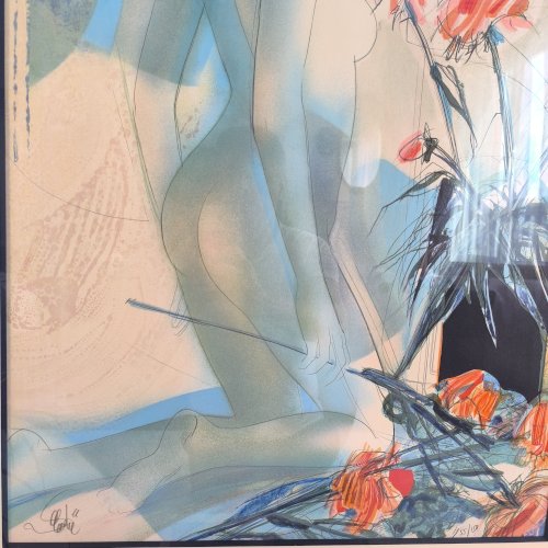 ✨✨✨ Magnifique lithographie originale signée numérotée ‘’Nu Aux Dahlias’’ de Jean Baptiste Valadié ✨✨✨
