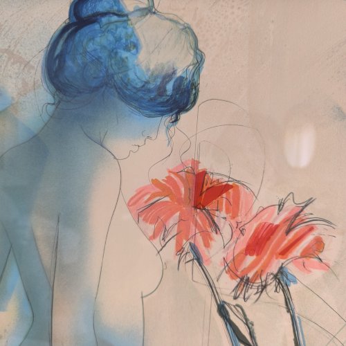 ✨✨✨ Magnifique lithographie originale signée numérotée ‘’Nu Aux Dahlias’’ de Jean Baptiste Valadié ✨✨✨