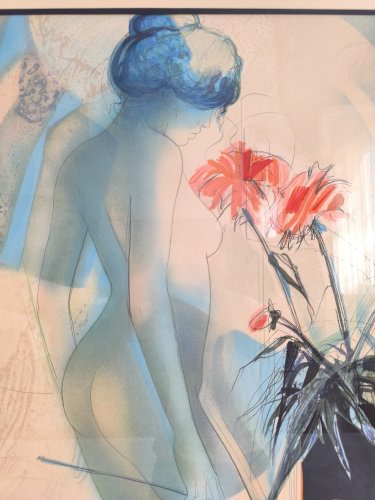 ✨✨✨ Magnifique lithographie originale signée numérotée ‘’Nu Aux Dahlias’’ de Jean Baptiste Valadié ✨✨✨