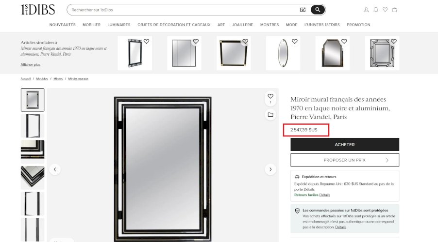 ?? Magnifique Miroir design Pierre Vandel Paris – Années 80 – Noir laqué ✨?