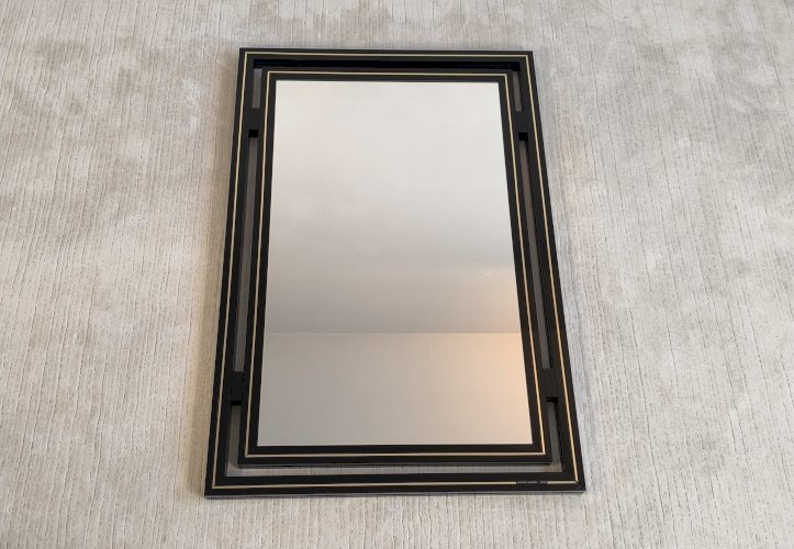 ?? Magnifique Miroir design Pierre Vandel Paris – Années 80 – Noir laqué ✨?