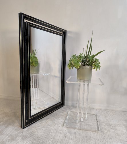 ?? Magnifique Miroir design Pierre Vandel Paris – Années 80 – Noir laqué ✨?