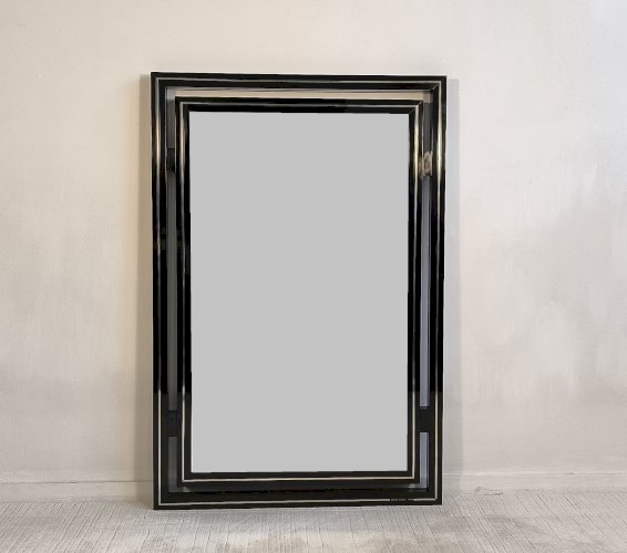 ?? Magnifique Miroir design Pierre Vandel Paris – Années 80 – Noir laqué ✨?